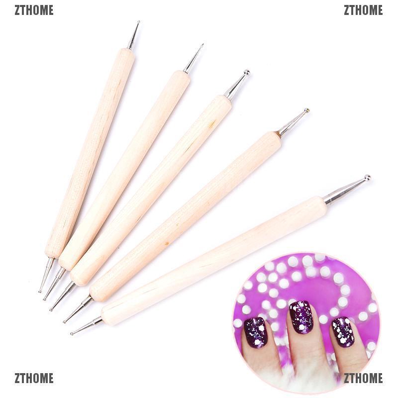 Set 5 Bút Gỗ 2 Đầu Chấm Bi Trang Trí Móng Nghệ Thuật