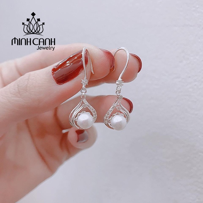 Bông Tai Bạc Dạng Móc Câu Đính Hột To - Minh Canh Jewelry