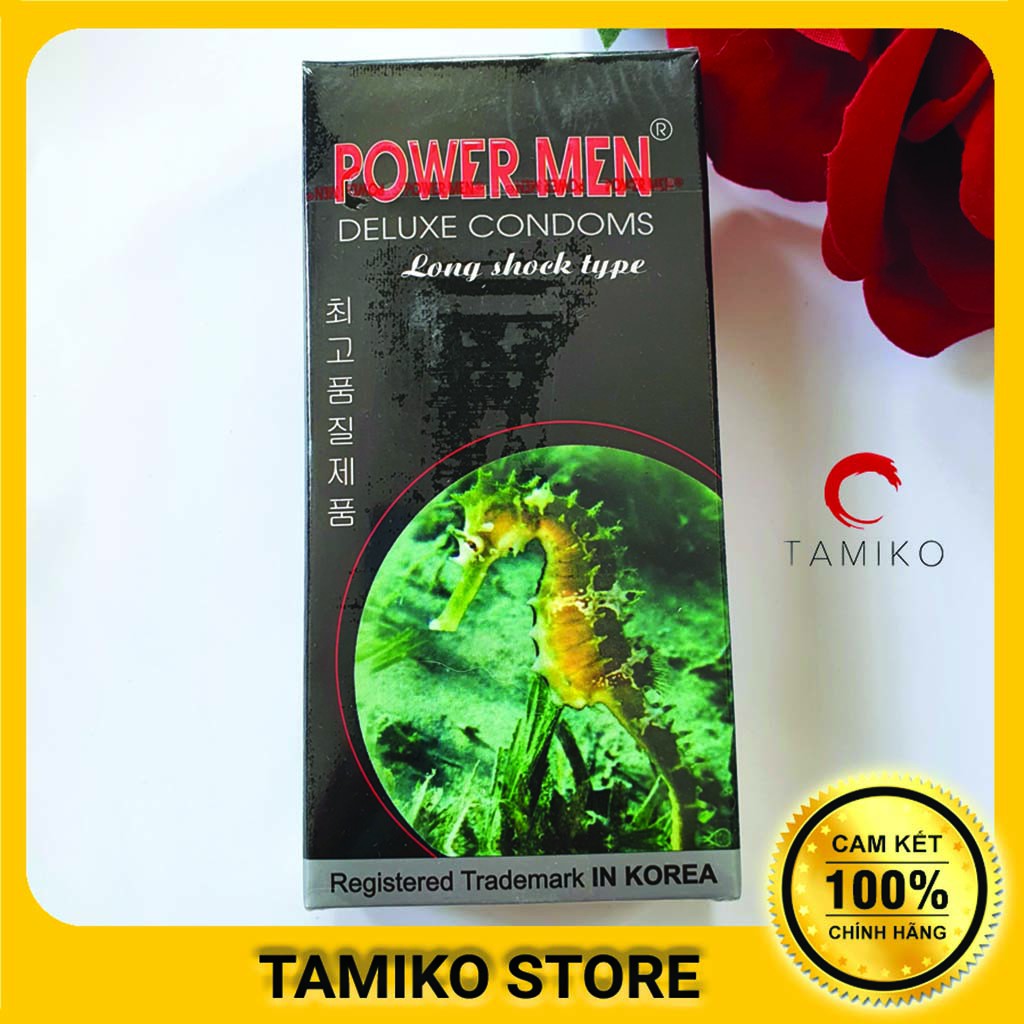 Bao Cao Su Cá Ngựa POWERMEN LONG SHOCK - Gân Gai Kéo Dài Thời Gian Quan Hệ- Chính Hãng Hàn Quốc- Hộp 12 Cái