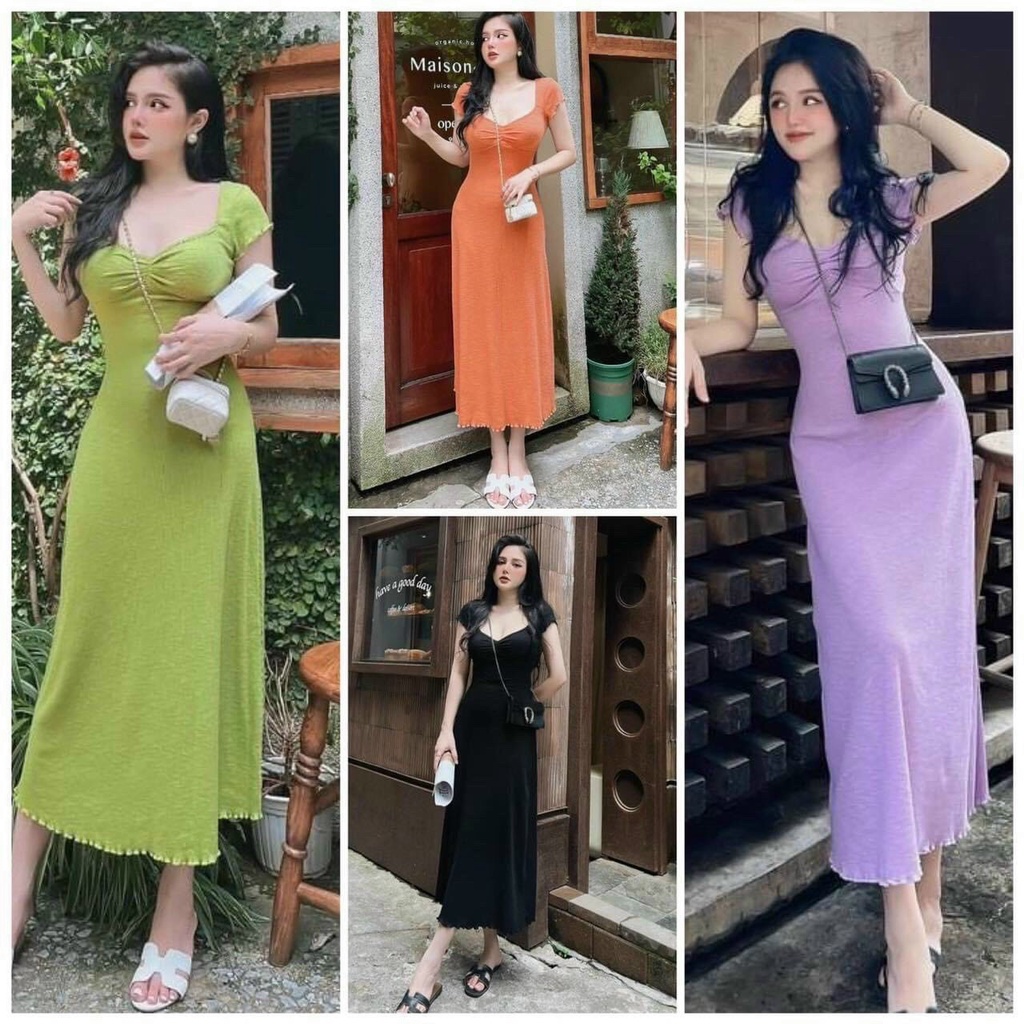 (Sale FreeShip) Đầm thun gân nữ dáng dài,thiết kế nhún ngực from suông nhẹ cực sang,lên from chuẩn