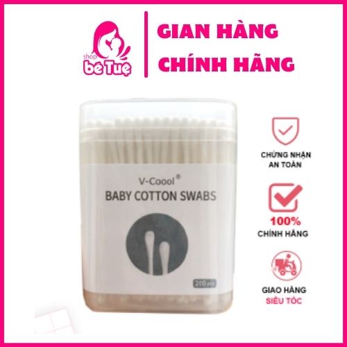 Tăm bông cho bé sơ sinh V-coool bông ngoáy tai trẻ em kháng khuẩn cao cấp hộp 200 chiếc T17