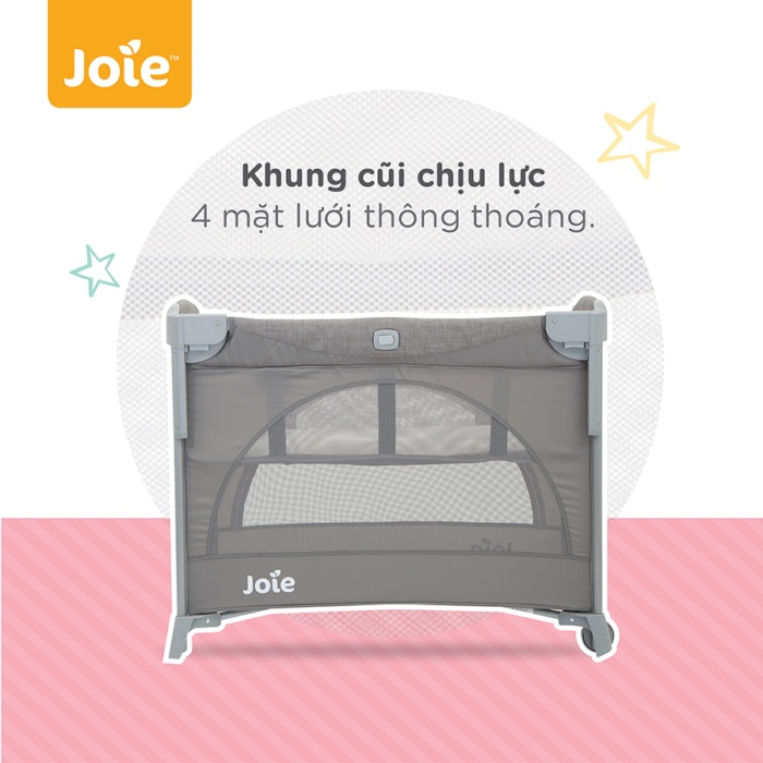 Giường cũi vải em bé hạ thành gấp gọn Joie Kubbie Sleep Foggy Gray (Anh Quốc)