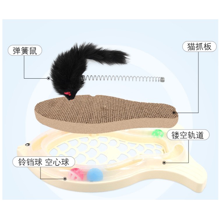 Bàn cào móng cho mèo xả stress hình con cá - tặng kèm cỏ mèo catnip