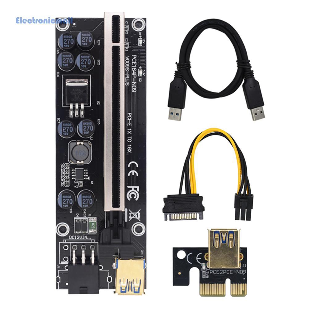 ElectronicMall01 PCI Express PCI-E Riser Card 1X to 16X Extender SATA 15Pin to 6Pin Power Adapter