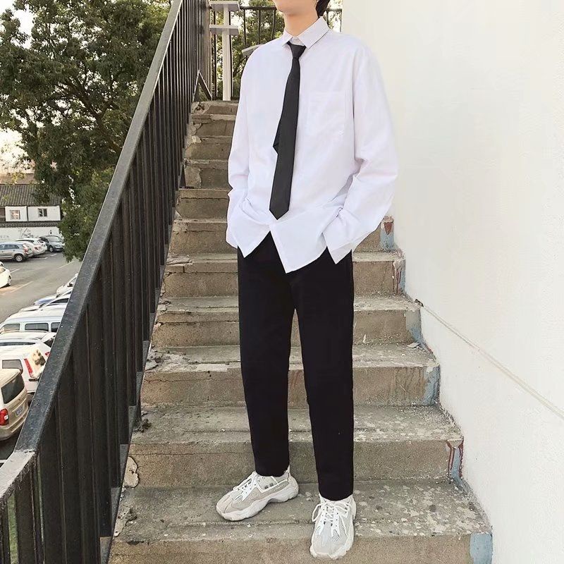 Áo sơ mi trắng kèm cà vạt cực chất nam nữ unisex