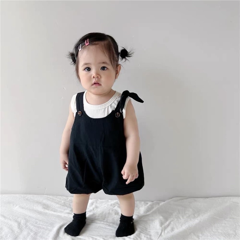 Set áo, quần yếm đen cho bé_