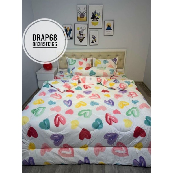 Bộ 5 món ga gối chăn phao cotton boly cao cấp