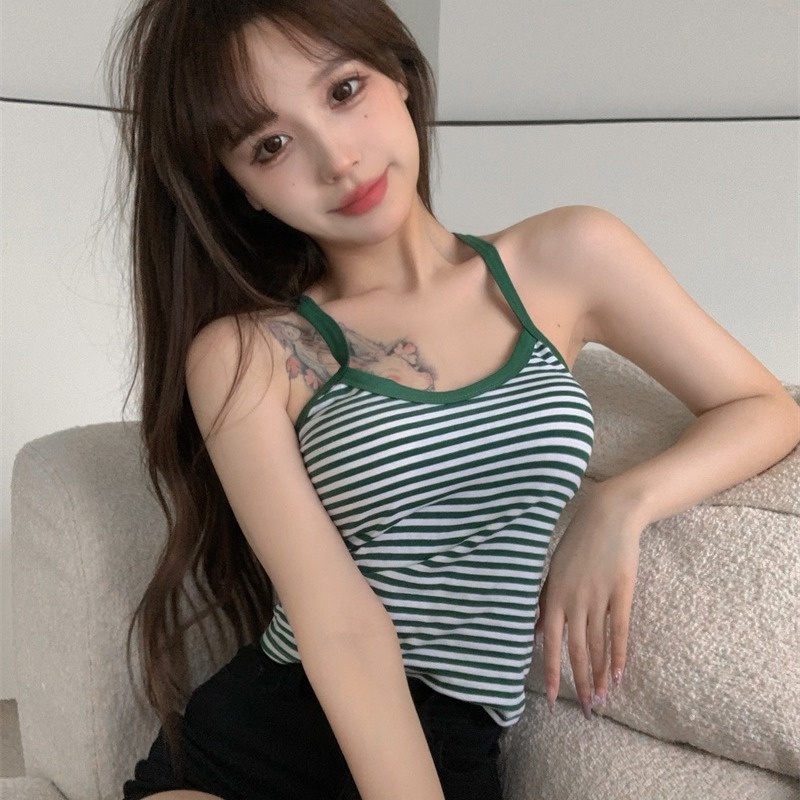 Áo hai dây ZHELIHANGFEI họa tiết kẻ sọc gợi cảm thời trang mùa hè dành cho nữ