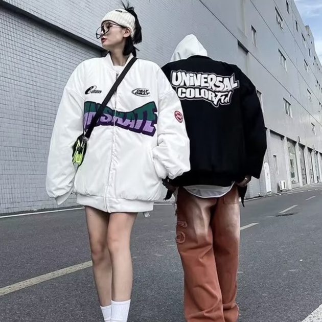 [Spot] Áo Khoác Bóng Chày In Chữ Phong Cách Hip Hop Hàn Quốc Mỹ Thời Trang Thường Ngày Cho Unisex