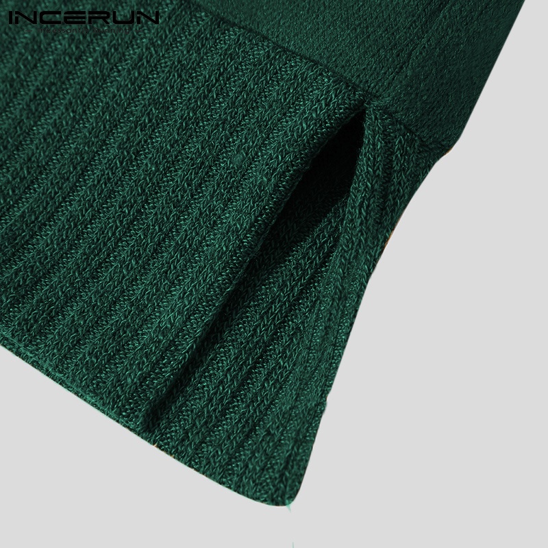 Áo dệt kim INCERUN không tay cổ chữ V màu trơn thời trang cho nam