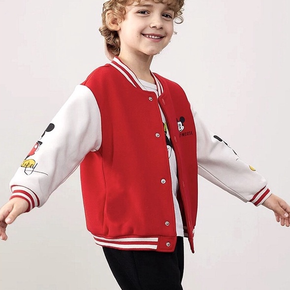 Áo khoác nỉ bomber cổ kẻ hình Micky cho bé