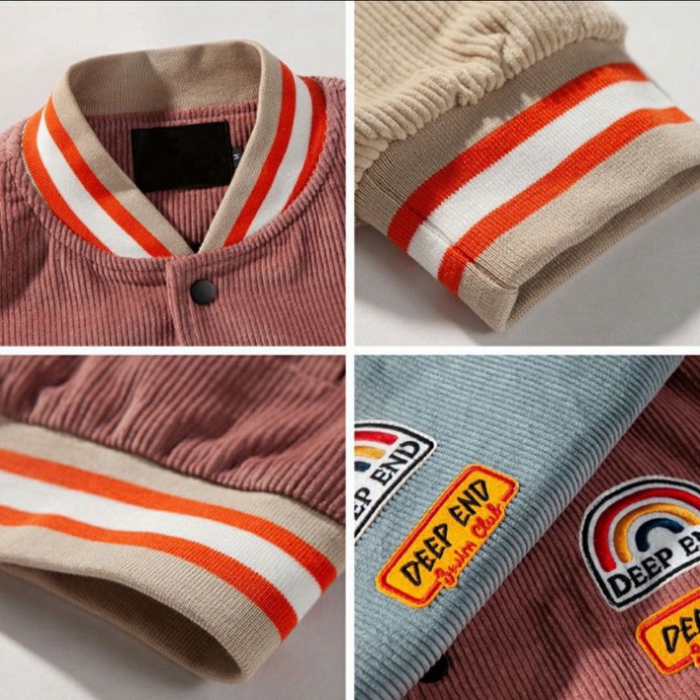 Áo Bomber/ Áo Khoác Nhung Tăm Cầu Vồng Deepend Cúc Bấm Nam Nữ - Hàng mới về