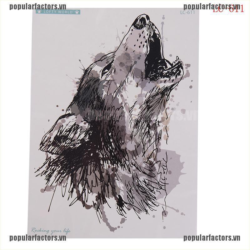 Hình Xăm Dán Chống Thấm Nước Họa Tiết Chó Sói Cá Tính Nhiều Màu Tùy Chọn