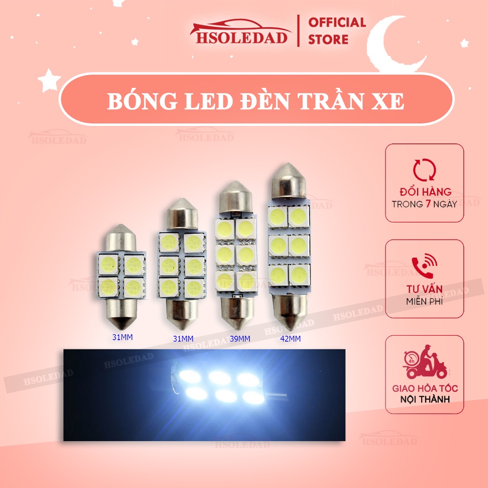 Đèn LED trần ô tô, xe hơi C5W chip 5050, 6 bóng full size 31mm, 36mm, 39mm, 41mm phù hợp mọi loại xe