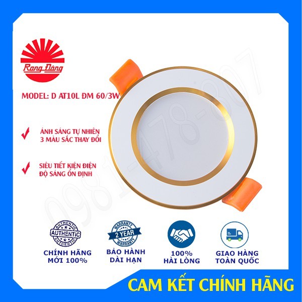 Đèn Led âm trần, đèn dowlight Rạng Đông D AT10L ĐM 60/3W đổi màu 3 chế độ bảo hành 2 năm