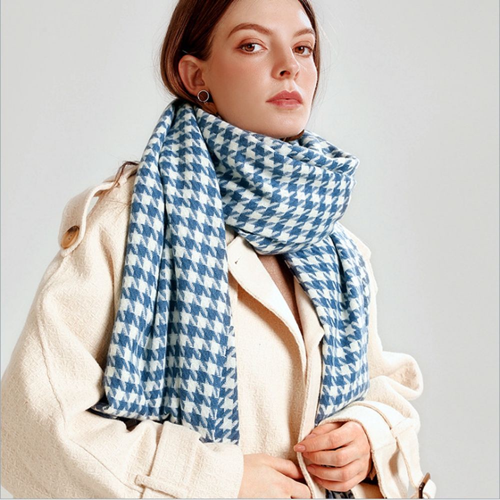Khăn choàng cổ dài bằng vải cashmere in họa tiết hình học nhiều màu sắc phong cách Hàn Quốc cổ điển thời trang cho nữ