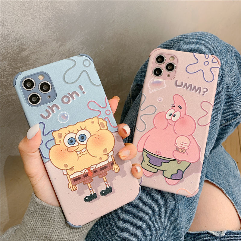 Ốp điện thoại nhựa mềm dập nổi hình Spongebob cho iPhone se/7/7p/8/8p/x/xs/xsmax/xr/11/12/mini/pro/promax