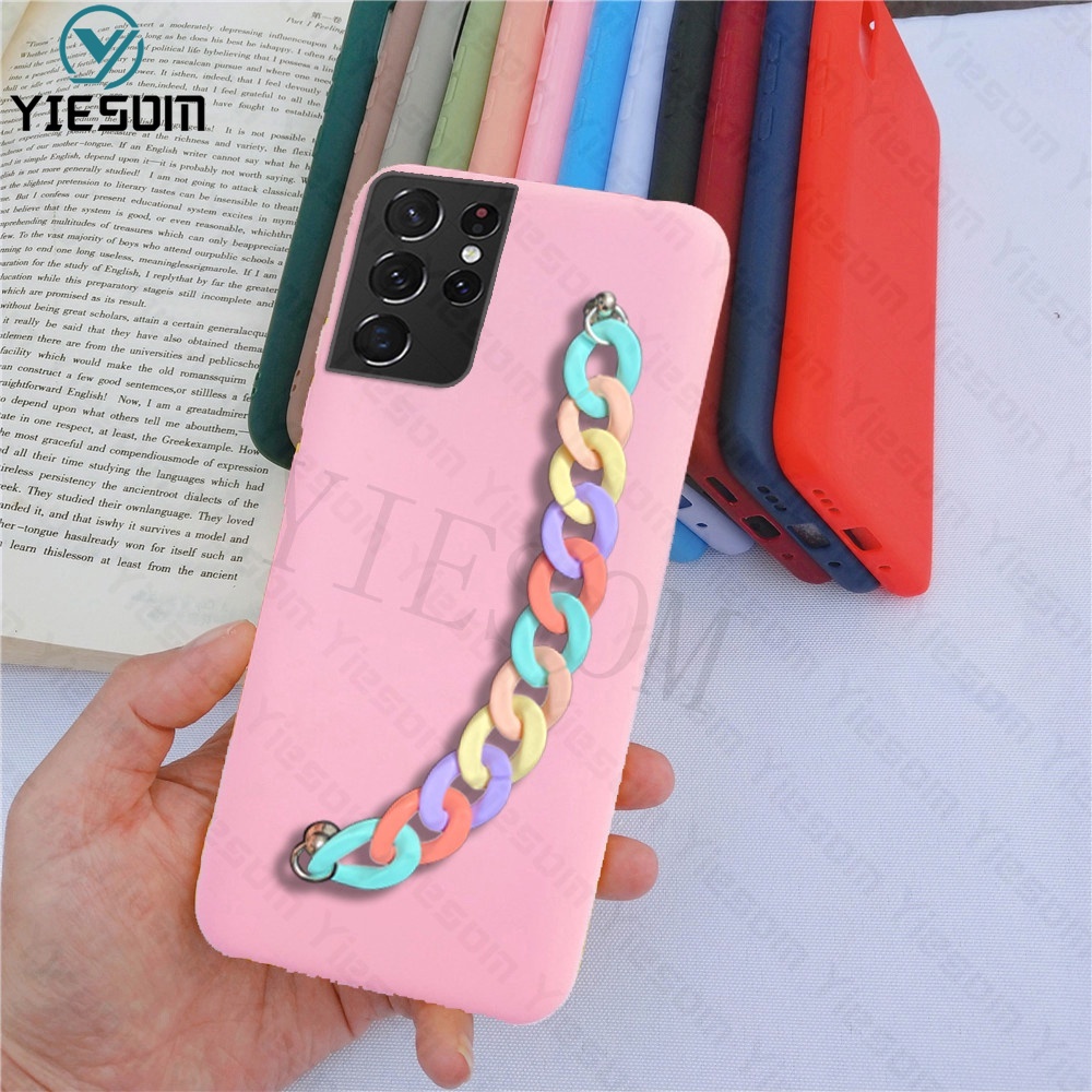Ốp Điện Thoại TPU Dẻo Màu Sắc Ngọt Ngào Kèm Vòng Đeo Tay Cho Samsung Galaxy S22 S21 Ultra S22 Plus S21FE