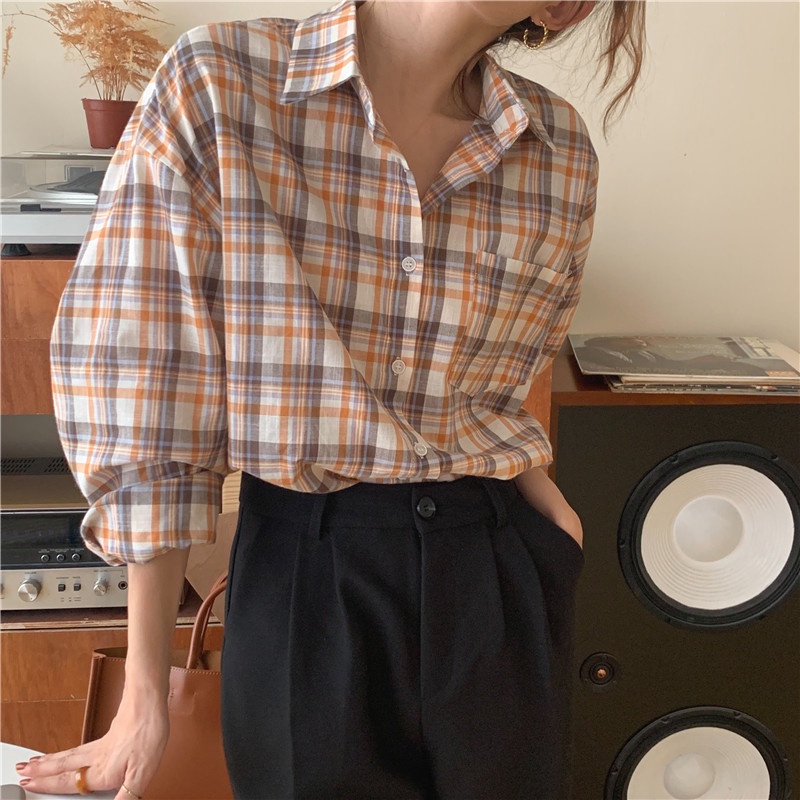 Áo sơ mi PEPPERMINT 46199 tay dài họa tiết kẻ sọc trẻ trung thời trang