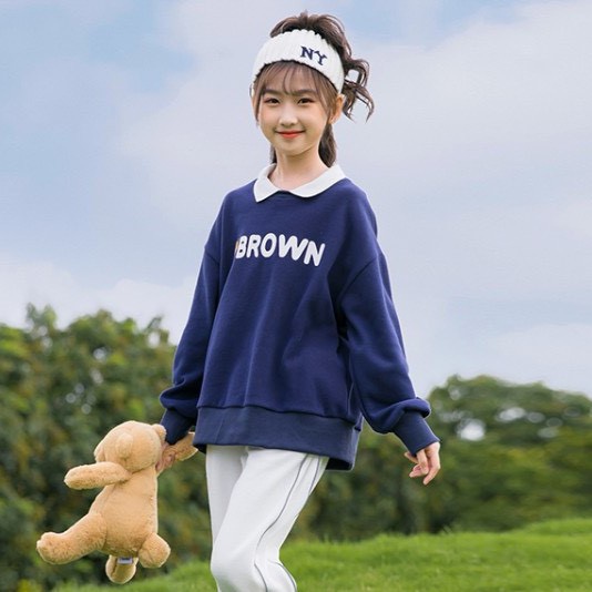 Áo nỉ thu đông bé gái "BROWN" 14-45kg, áo nỉ polo dài tay cho bé 4-15 tuổi. Vải da cá dày dặ. STG48