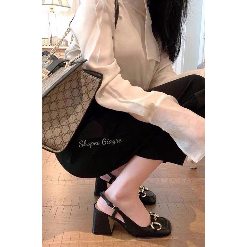 Sandal mũi vuông da mềm khoá sắt cao cấp gót 6p (loại 1)