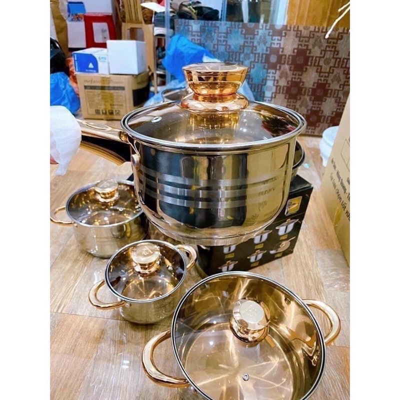 Bộ Xoong Nồi ANGELBERG 6 Món 12 Chi Tiết Hàng Nhập Khẩu Thiết Kế Sang Trọng  - Anna Shop 24h