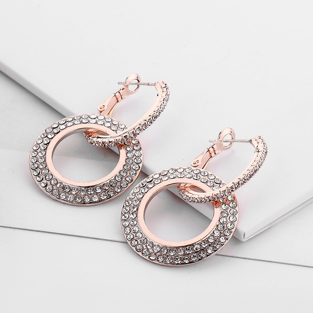 Đôi khuyên tai dạng tròn đính kim cương giả lấp lánh cho nữ