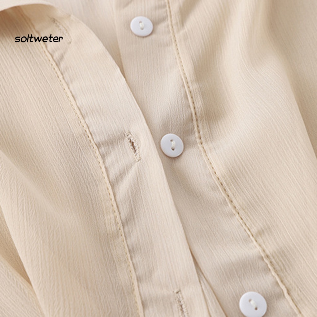 Áo Sơ Mi Mùa Hè Thắt Nút Màu Sắc Trơn Thoáng Khí Cho Nữ