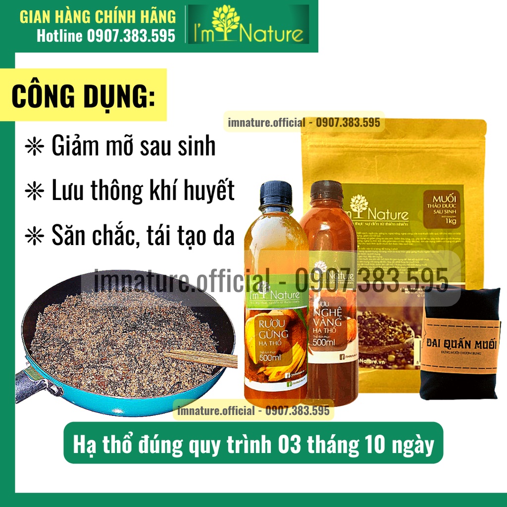 Combo Sau Sinh: Muối Thảo Dược + Rượu Gừng &amp; Nghệ Hạ Thổ 3 Năm + Tặng Đai Quấn Cho Mẹ Sau Sinh I'm Nature