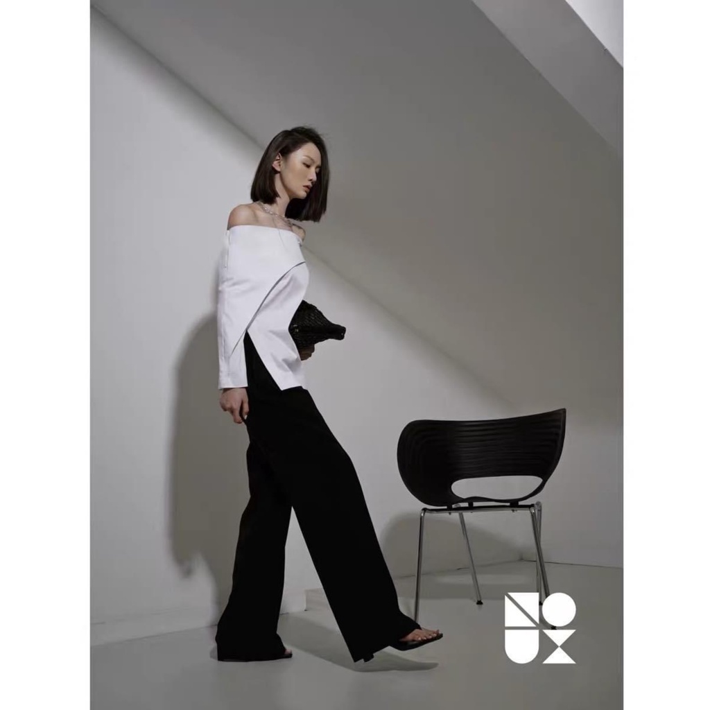 Áo Sơ Mi Trễ Vai Gập Eclipse Clothing Chất Sơ Mi Dày Dặn Không Nhăn Thiết Kế Có Chun Phía Sau