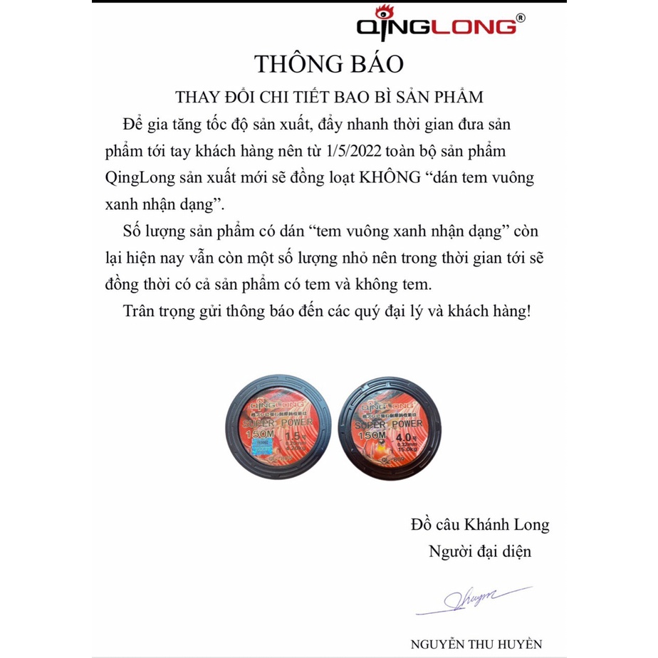 Cước câu cá tàng hình Qinglong Super Power 150m các cỡ