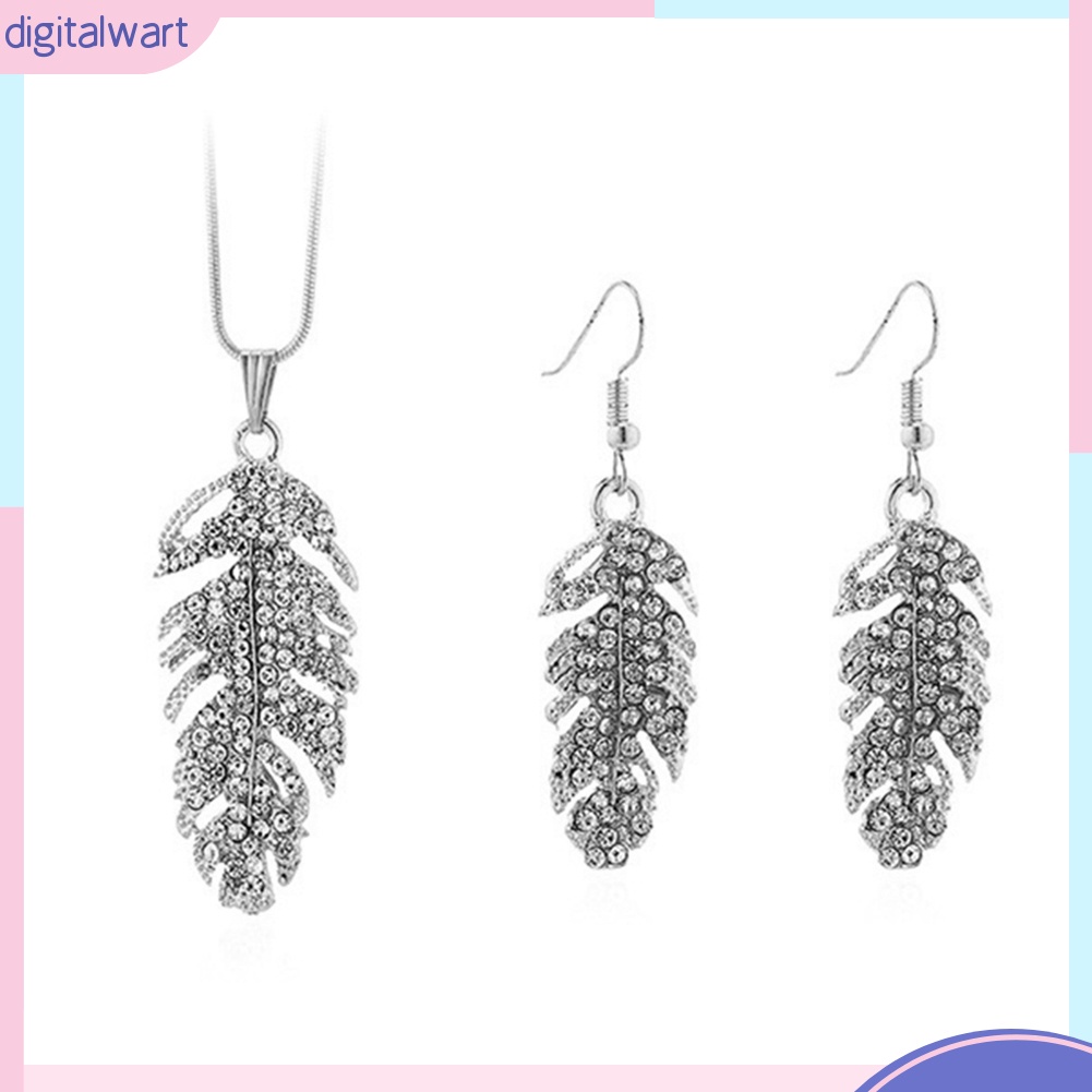 Bộ Dây Chuyền + Bông Tai Dáng Dài Hình Chiếc Lá Đính Đá Thời Trang Cho Nữ