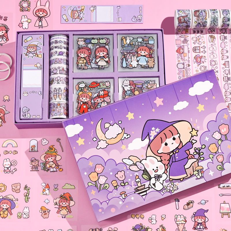 Sticker Cute 100 Tấm PET Tape Giấy Nhớ Set  Hộp 100 Tấm Sticker Hình Dán Công Chúa  Sitker Trang Trí Sổ Tay