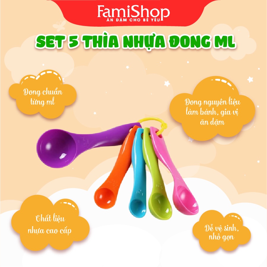 FamiShop Bộ thìa đong nhựa 5 cái