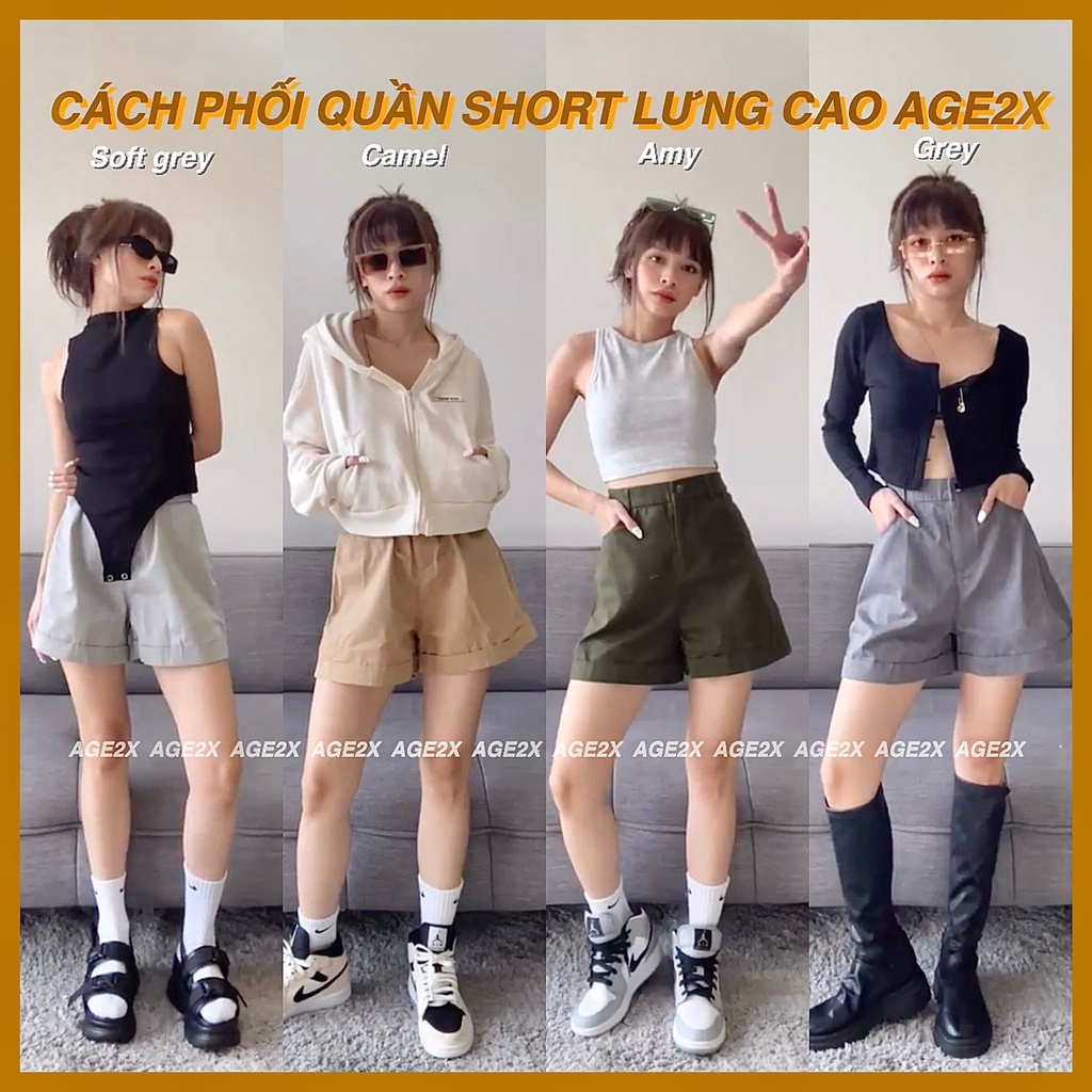 Siêu Siêu Hot Quần  Short Lưng Cao Chính Hãng AGE2X Chất kaki được wash mịn, Ống rộng, lên Phom Siêu Yêu | BigBuy360 - bigbuy360.vn