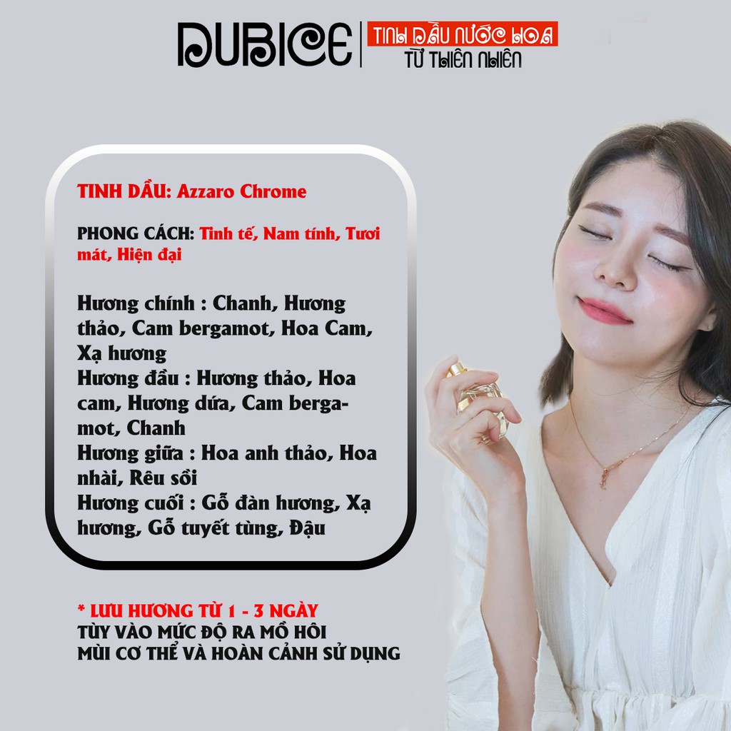 Tinh dầu nước hoa nam Azzaro Chrome thơm lâu từ 1 - 2 ngày dùng làm mỹ phẩm, xông phòng, khử mùi hàng cao cấp | BigBuy360 - bigbuy360.vn