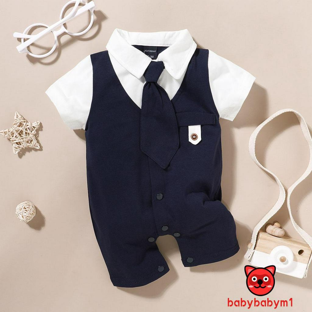 Áo liền quần tay ngắn giả vest kèm cà vạt siêu đáng yêu cho bé trai