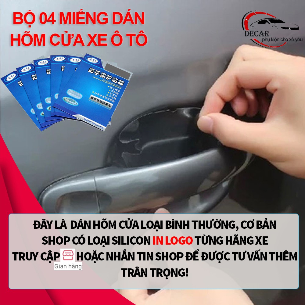 Bộ 4 miếng dán chống xước hõm cửa xe hơi ô tô, miếng dán trong suốt chống xước tay nắm bảo vệ hõm cử
