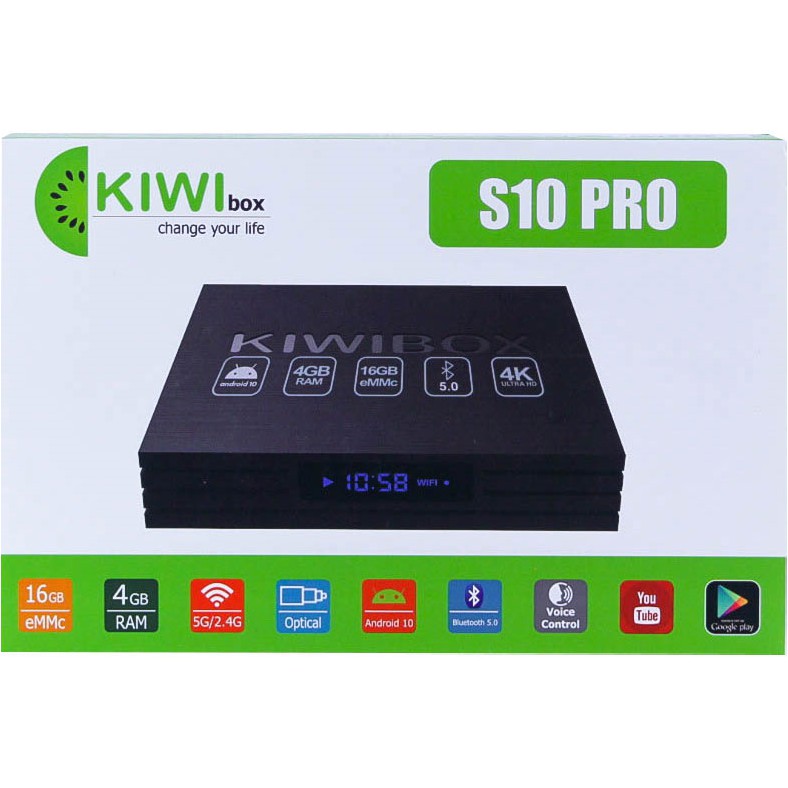 Android tv Box Kiwibox S10 Pro Tặng đk giọng nói- Ram 4GB Rom 16Gb, Android 10, cấu hình cực mạnh- Hàng Chính Hãng