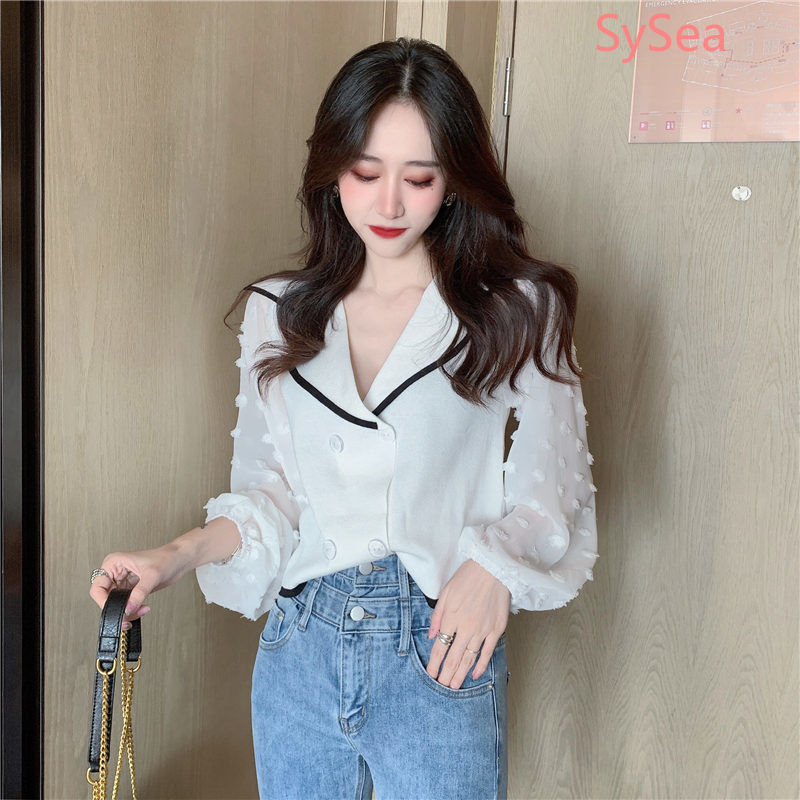 Áo Kiểu Chất Liệu Vải Voan Màu Trắng Cổ V Thời Trang Công Sở | BigBuy360 - bigbuy360.vn