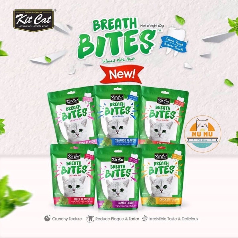 Snack nhai sạch răng cho mèo 60gr - KitCat Breathbites -QUỐC HƯNG VET