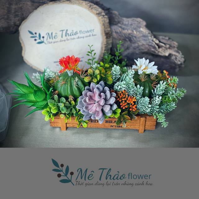 Hộp Hoa, Hộp Sen Đá Giả Chất Liệu Cao Cấp Trang Trí Phòng Khách, Decor Nhà Cửa, Studio Mê Thảo Flower