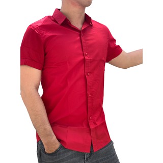 Áo sơ mi nam ngắn tay màu đỏ thời trang