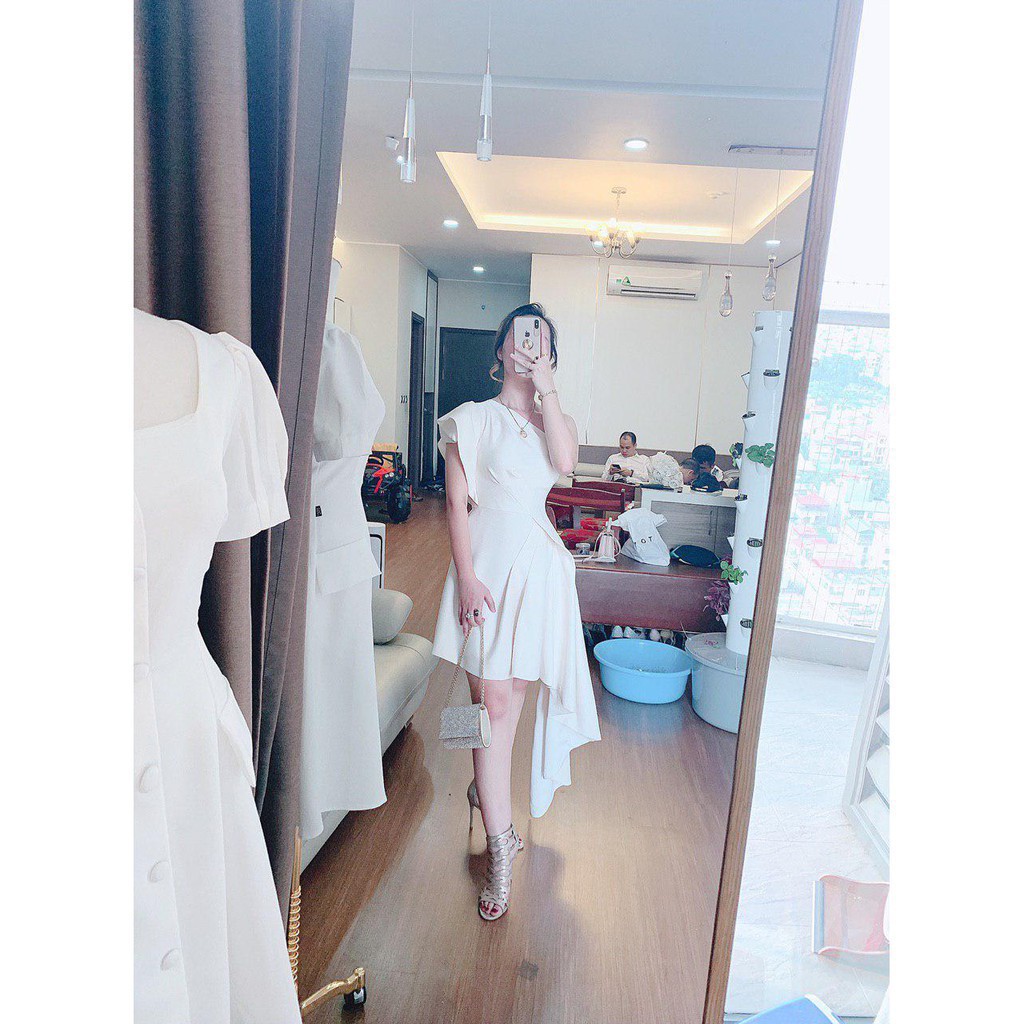 [ xả kho ] MiD Đầm xòe lệch vai trắng thiết kế cao cấp V1148