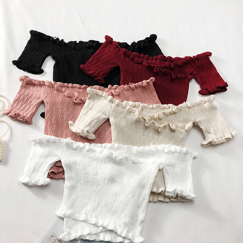 Áo thun ngắn IELGY trễ vai dáng ôm phong cách Hàn Quốc thời trang mùa hè 2022 dành cho nữ