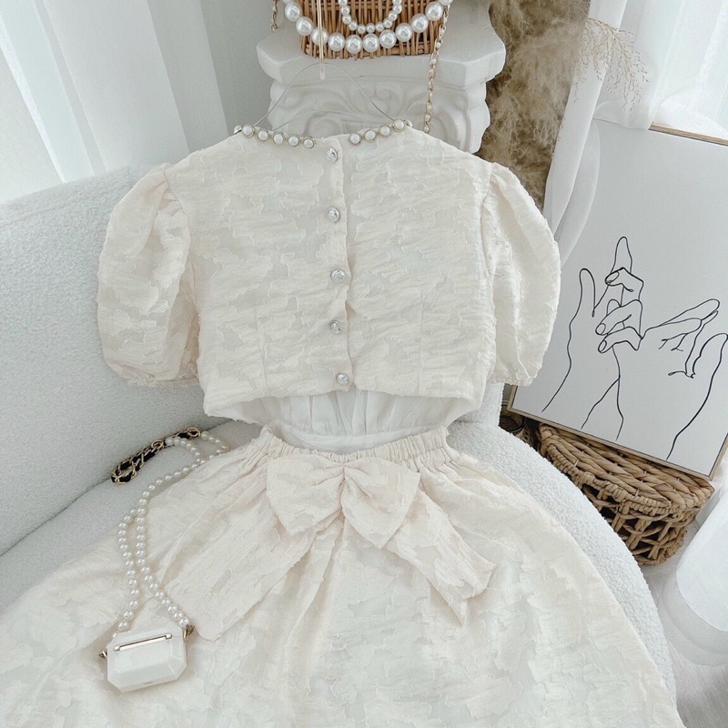 Đầm Hở Lưng Xoè Ngắn JARI-CLOTHES Cổ Hạt Xinh Nơ Dễ Thương Tay Ngắn
