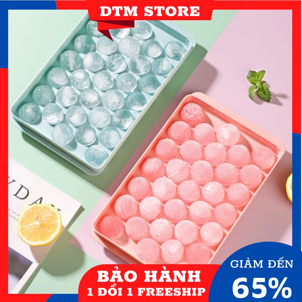 Khay đá tròn, khay làm đá 33 viên, khuôn làm đá có nắp đậy thông minh hình tròn DTM STORE