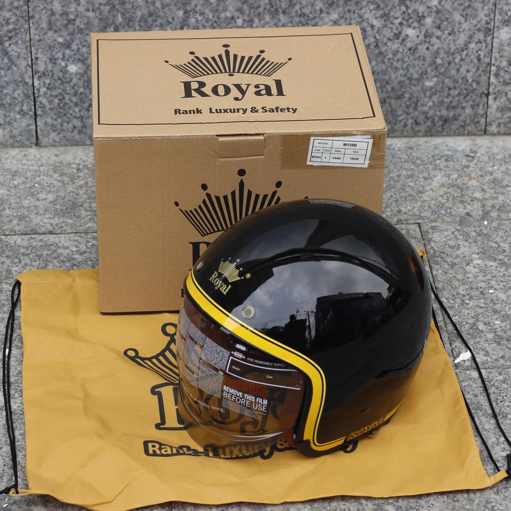 Mũ bảo hiểm Royal M139 V10 đen viền vàng kính âm , dấu kính, tháo lót, clip review m139