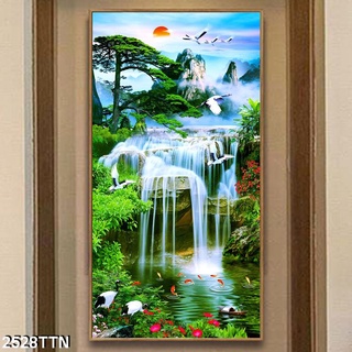 Tranh dán ốp tường 3D Sơn Thủy Hữu tình, Tranh dán Cửa ra vào, đường vách ngăn Khổ Dọc - nhận in ấn theo đòi hỏi - 2528