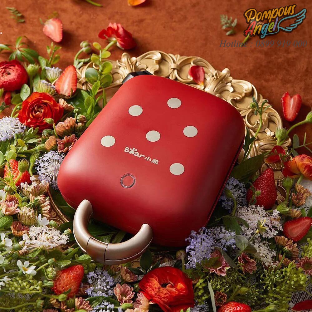 Máy kẹp nướng bánh sandwich BEAR SMZ-B05N1 màu đỏ không tháo rời chấm bi hình bọ rùa , dâu tây